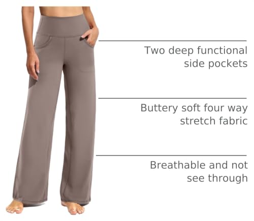 Image of Promover Wide Leg Pants Woman Yoga Pants with Pockets Stretch Loose Casual Lounge Sweatpants Petite /Regular /Tall