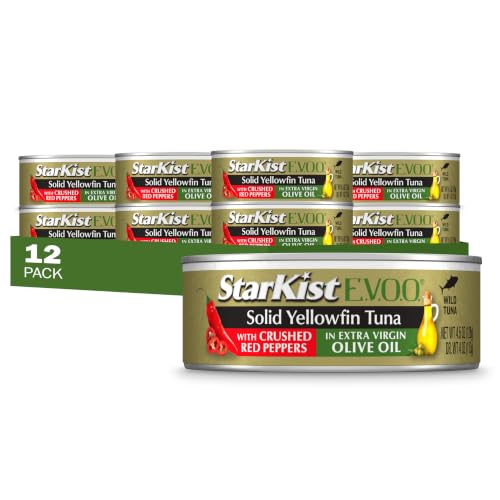 StarKist E.V.O.O. Solid Yellowfin Tuna, Crushed Red Peppers, 4.5oz, 12-Pack