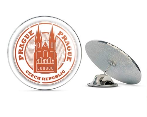 Prague Czech Republic Grunge Travel Stamp Round Metal 0.75" Lapel Pin Hat Shirt Pin Tie Tack Pinback2