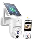 SYMYNELEC Telecamera di sorveglianza 2K per esterni, batteria solare, 5 GHz/2,4 GHz, Wi-Fi, per esterni, wireless, PTZ a 360°, con rilevamento di movimento KI, audio bidirezionale, visione notturna a