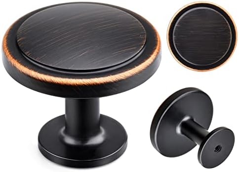 WEAVERBIRD 2 Pack Oil Rubbed Bronze Kitchen Cabinet Knobs, Zinc Alloy Kitchen Drawer Hardware Knobs, 1-1/4" Diameter Round Drawer Handles Pulls, Modern Solid Cabinet Hardware