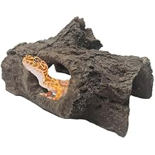 Tfwadmx Leopard Gecko Hide, 7" Reptile Hideout, Resin Simulated Hollow Log for Aquarium, Betta Fish Hideout, Reptile Tank Accessories for Corn Snakes, Young Lizards, Hermit Crabs, Frogs