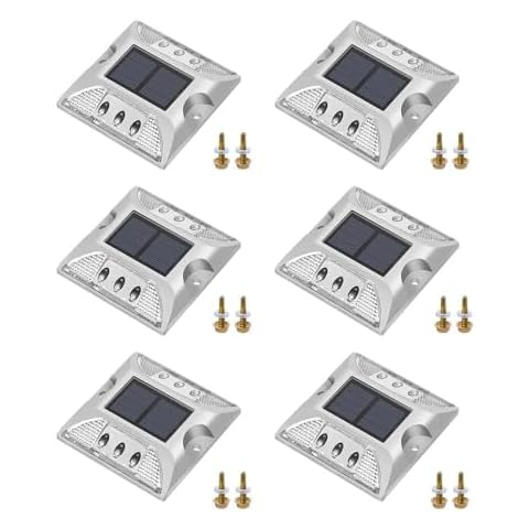 NPKRRSK Solar Raised Pavement Marker High Brightness IP68 Waterproof Reflective Road Marker Solar Driveway Dock Lights Sidewalk Stair Garden Pathway Walkway（6 Pack） (White, Keep Light) Cover