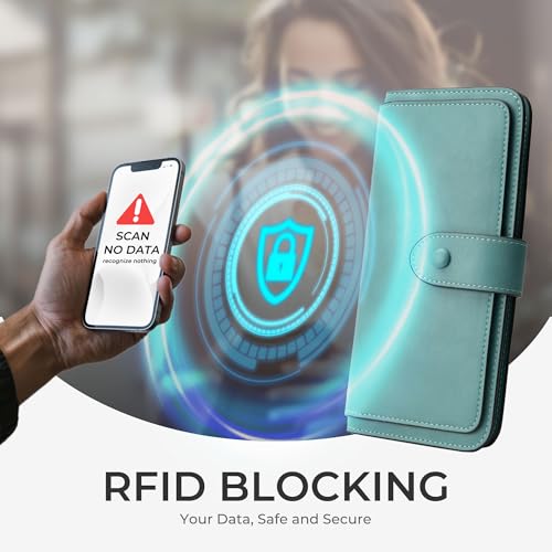 RFID Blocking Leather Wallet for Women, Slim Trifold with 14 Card Slots and Zipper Pocket (Purist Blue)3