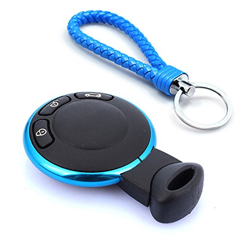 Thor-Ind Aluminum Car Smart Key Ring with Keychain Protective Ring Replacement Key Fob Ring Rim Trim Cover Car Key Decoration Accessories for BMW Mini Cooper JCW R55 R56 R57 R58 R59 R60 (Sky Blue)