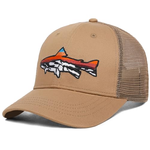 Pnkvnlo Trucker Hat for Men and Women - Outdoors Snapback Hats for Hiking, Climbing, Fishing, Outdoor Adventure - Salmon Mountain
