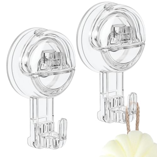 Oamwrae Gancho Ventosa Fuerte, 2 Piezas Transparentes Extraíbles Colgador Toalla Baño Resistentes 3 kg, Sin Taladro Ventosas con Gancho para Ducha, Baño, Cocina, Ventana