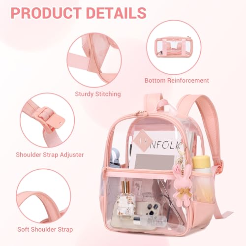 Image of MUSEVOS Clear Backpack for Stadium Events Approved 12x6x12, Thick TPU Mini Clear Bag with Front Pocket for Concert Sport Events Work Travel, Pink