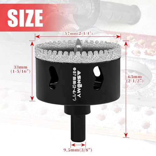 2-1/4 Inch Diamond Hole Saw with Pilot Drill Bit, 2-1/4\" Serrated Brazing Tile Hole Saw Diamond Core Drill Bits with Guiding Bit for Ceramic Porcelain Tile Glass Stone Granite Marble