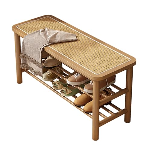 Banc à chaussures en bambou rustique à double niveau gain de place