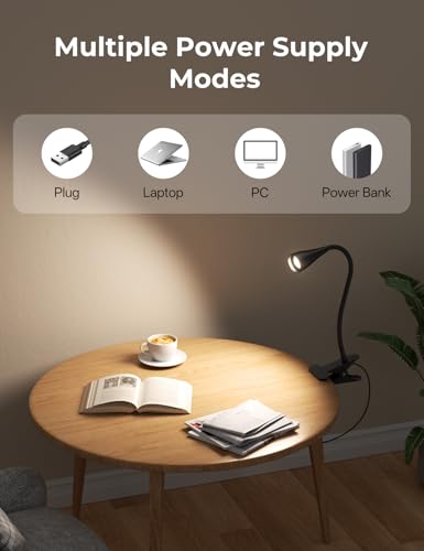 Image of Clip on Light, Desk Lamp with Clamp and Adapter, LED Eye Caring Reading Light for Bed with 3 Colors & 10 Brightness Levels, Clamp Light with Flexible Gooseneck for Bedroom, Office, Dorm