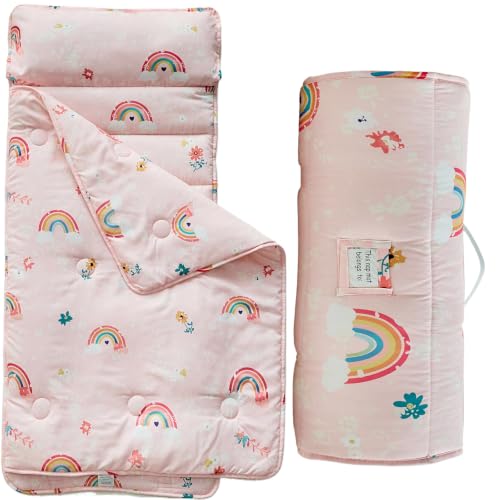 Image of Toddler Nap Mat with Removable Pillow,Ultra Soft Slumber Bags for Girls,Kids Sleeping Bags with Roll Up Design, Perfect for Preschool,Daycare,Kindergarten