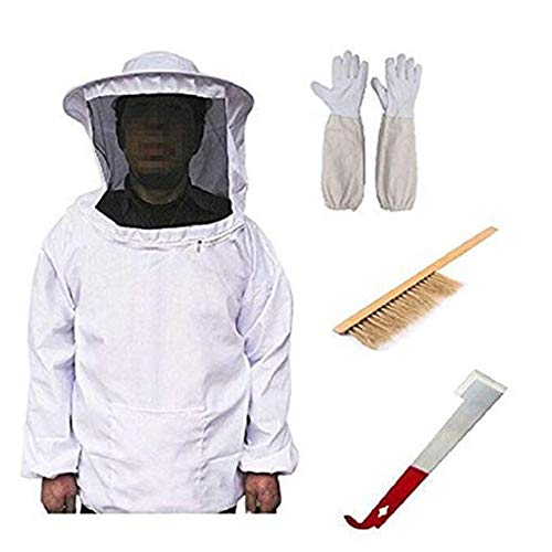 wetwgvsa Beekeeping Bee Keeping Suit Jacket Gloves Bee Hive Brush J Hook Hive Tool Set Professional Beekeeper Suit