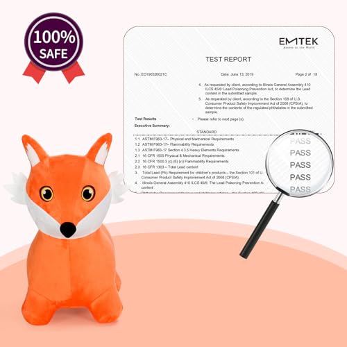 Image of INPANY Bouncy Horse, Fox Hopper Toys, Toddlers Bouncing Animal Hopping, Plush Bounce Buddies, Inflatable Ride on Rubber Bouncer, Indoor Outdoor Birthday Gifts Toy for 2 3 4 Year Old Girls Boys