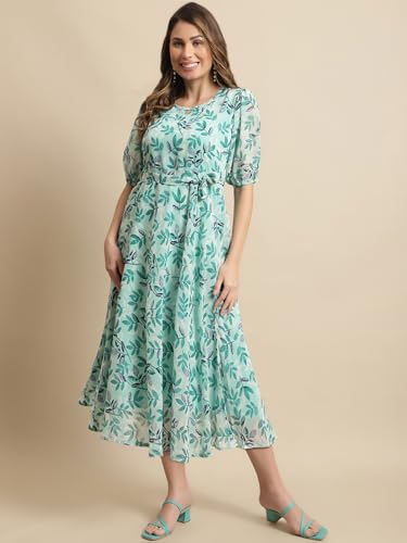 Image of Tee Projekt Women's Georgette Maxi Dress| Digital Print Floral Printed Western Ethnic Gown |Maxi Dress Casual Wear