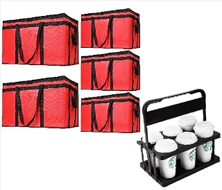 5-Pack, XXX-Large Insulated Food Delivery Bag for Uber Eats with 6 Cup Drink Carrier with Handle