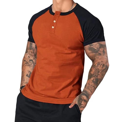 Mens Raglan Sleeve Shirts Jersey Baseball T Shirts Button Henley Basic Tee Casual Slim Fit T-Shirts Muscle T-Shirt Tops
