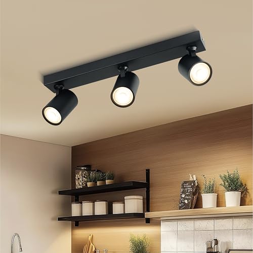 Zedelmaier Deckenlampe LED Deckenleuchte Deckenstrahler 3 Flammig GU10 Deckenspot für Wohnzimmer Schlafzimmer Arbeitszimmer Flur kinderzimmer lampe decke Küche ohne Leuchtmittel Schwarz