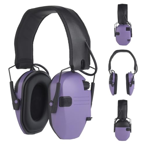 Shooting Training Headset, Noise Reduction Earmuffs, NRR 26dB Hearing Protection for Range, Hunting, Tactical Use(Purple)