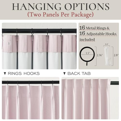 Image of Baby Pink Linen Nursery Curtains 2 Panels Pinch Pleated 102 Inches Long, Thermal Blackout Curtains White Backing Princess Room Darkening Drapes Fabric Thick for Bedroom Windows Treatment(40 inchWx102 inchL)