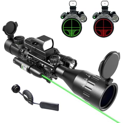 UUQ 4-16X50 AO Rifle Scope Red/Green Illuminated Range Finder Reticle W/Green Laser - Holographic Reflex Red Dot Sight - 5 Brightness Modes Flashlight (4-16X50 AO) Cover