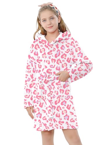 Image of Umeyda Girls & Women Fleece Hooded Robes, Soft Fuzzy Bathrobe Warm Plush Fluffy Bath Robe for Kids Womens