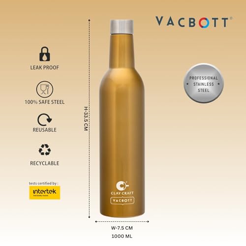 Image of Clay Craft Vacbott IVY Wine Double Walled|18 Hours Hot and 24 Hours|Cold Vacuum Insulated Flask Bottle|2 Piece, 1000 ml Steel Bottles for Travelling|BPA-Free|BIS Certified|1Year Limited Warranty