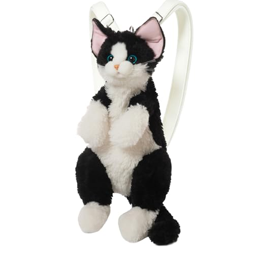 NULORA Mochila de pelúcia preta Devon com alça ajustável feita à mão para gatos