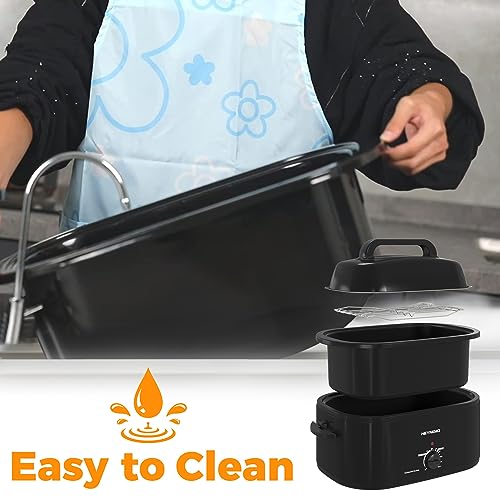 Image of 26 Quart Electric Roaster Oven with Visible & Self-Basting Lid, Large Turkey Roaster with Defrost Warm Function, Adjustable Temperature, Removable Pan Rack, Stainless Steel, Black
