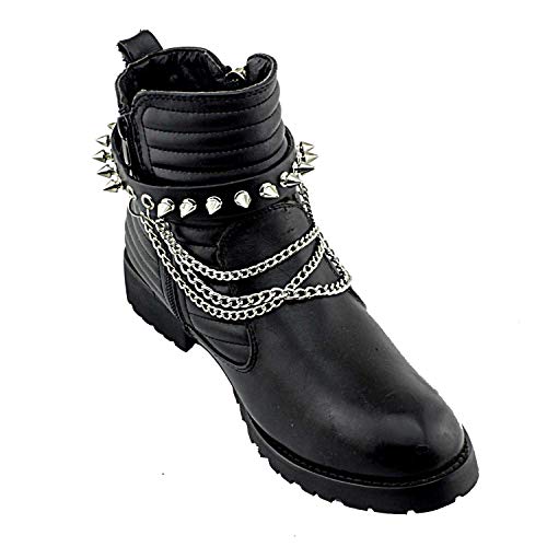 Men Biker Punk Boots Bracelets Metal Chain Vintage Pair Leather Strap spike4