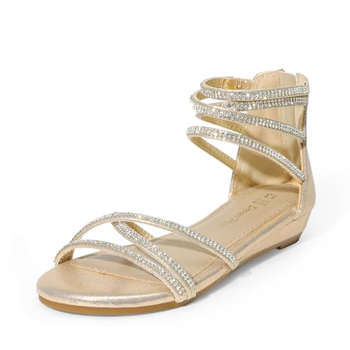 DREAM PAIRS Girls Ankle Strap Flat Sandals Summer Dressy Strappy Gladiator Rhinestones Platform Low Heels Shoes