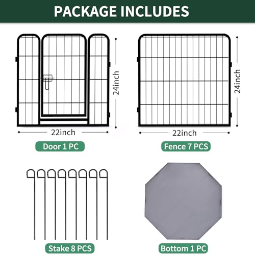 Image of PETIME Dog Playpen,Metal Exercise Puppy Pen Heavy Duty Kennels Yard Fence Indoor /Outdoor 22 inch W x 24 inch H 8 Panels Dog Cage with Octagon Bottom Pad