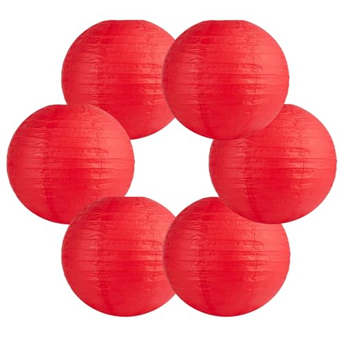 6Pcs Red Paper Lanterns Chinese Japanese Red Round Hanging Paper Lanterns Decorative 10 Inch Lantern Lamps for Hibachi Birthday Wedding Decorations Anniversary Baby Shower Home Restaurant Decor