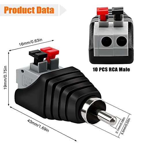 KUOQIY 10 PCS RCA Male to 2 Screw Terminal Strip Speaker Phono, RCA to Speaker Wire Adapter - Image 2