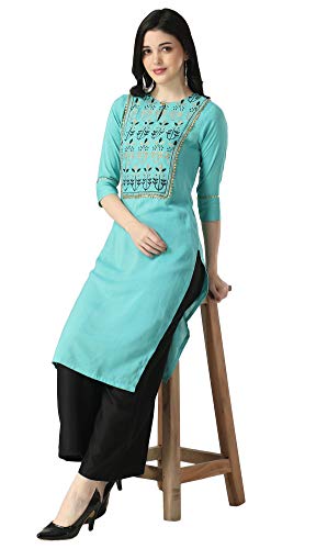 Image of Leriya Fashion Women's Rayon Solid Kurti /Kurta and Bottom Set with Palazzos for Women & Girls