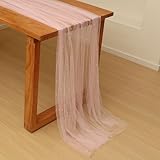 Quandjk 10 ft Pink Pearl Table Runner Tulle Fabric Lace Tablecloth Table Runners for Bridal Shower Birthday Party Wedding Arch Veil Dessert Table Decorations 29.5x120 Inches