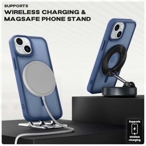 Image of Pikkme Back Cover for iPhone 15 | Mag-Safe Compatible | Smoke Frosted Transparent Matte Finish | Hard PC + Soft TPU | Shockproof | Raised Camera Protection Bumper Case (Blue Smoke Mag-Safe)