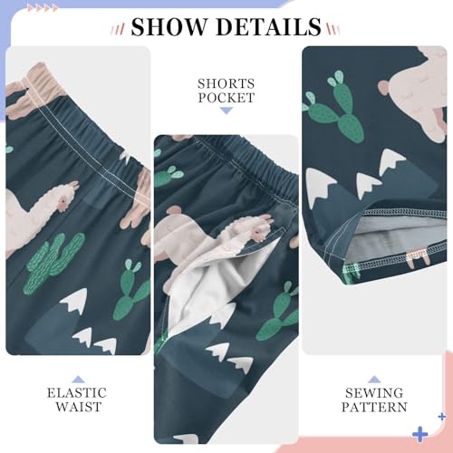 ZZXXB Llama Mountain Cactus Boys Long Pants Soft Trousers Elastic Waist Kids Lounge Bottoms with Pockets S-XL4