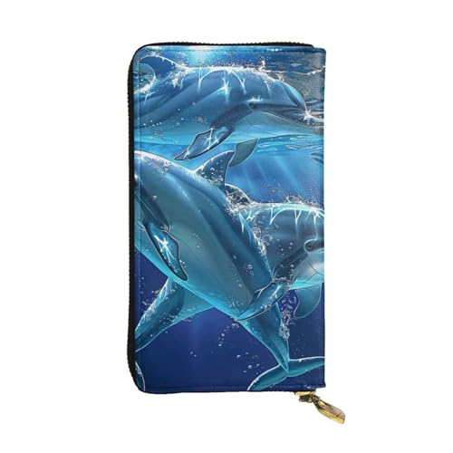 Dolphins Printed Long Wallet for Women Men Cute PU Leather Wallet with Coin Purse and Credit Card Holder