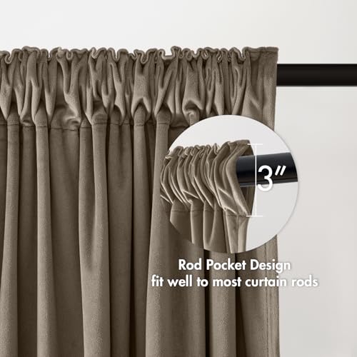Image of MIULEE Taupe Blackout Velvet Curtains Drapes 96 Inch Long 52 inchx96 inch Bedroom