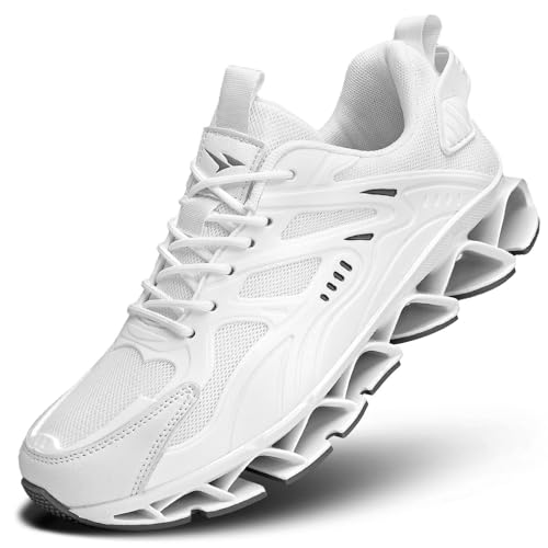 Image of Mens Walking Shoes Blade Fashion Sneakers Casual Lace up Tennis Running Athletic Sport Trainers Zapatillas para Hombre White
