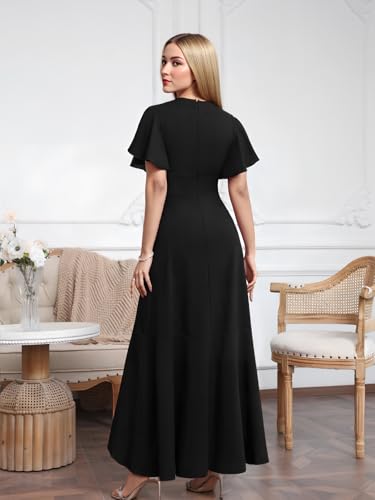 MisShow Long Formal Dresses for Women Elegant V Neck Wrap Ruffle Cocktail Wedding Guest Dress Evening Party Gown2