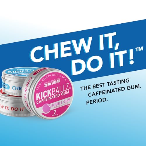 KickBallz Peppermint Caffeine Energy Gum | 110mg Fast-Absorbing Caffeine for Energy & Focus | Sugar-Free, Keto, Fresh Breath Support | Coffee Alternative Chew | 3 Pocket Tins, 21 Pieces Total