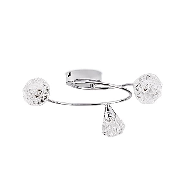 Modern Chrome 3 Way Ceiling Light with Glass Shades