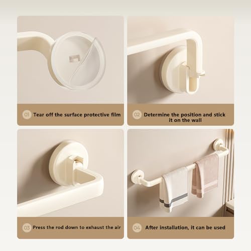 Porte-serviettes en aluminium réglable blanc mat avec fixation ventouse forte - 7