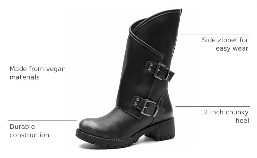 GLOBALWIN Women's Motocycle Boots Distressed Silver Boots For Women Fashion Dressy Mid Calf Comfortable Chunky Heel Size 8.5M - image 3