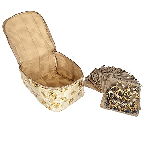 Kuber Industries PVC Jewellery Box with 10 Pouch, Gold