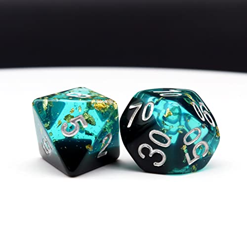 Haxtec Dnd Dice Set Blue Black Resin Dice Set Gold Foil Flakes D&D Polyhedral Dice For Roleplaying Rpg Dungeons And Dragons #TOP4