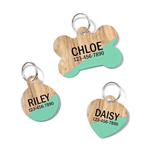 waaag Etiquetas de Identificación de Mascotas, Madera de imitación moderno, Placa Chapa de identificación Personalizada para Collar Perro Gato Mascota Cover