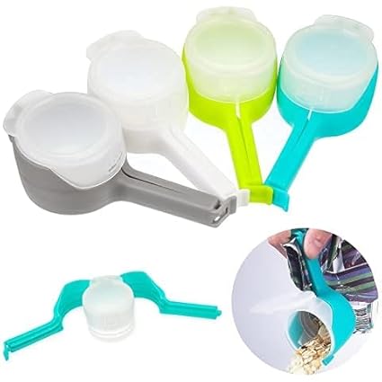 Sky Touch_Sealing Food Clips 4 PCS Set_with Cap Easy Pour Spout Snack Bag Sealing Clips for Kitchen Food Packet (Set of 4 Pcs)